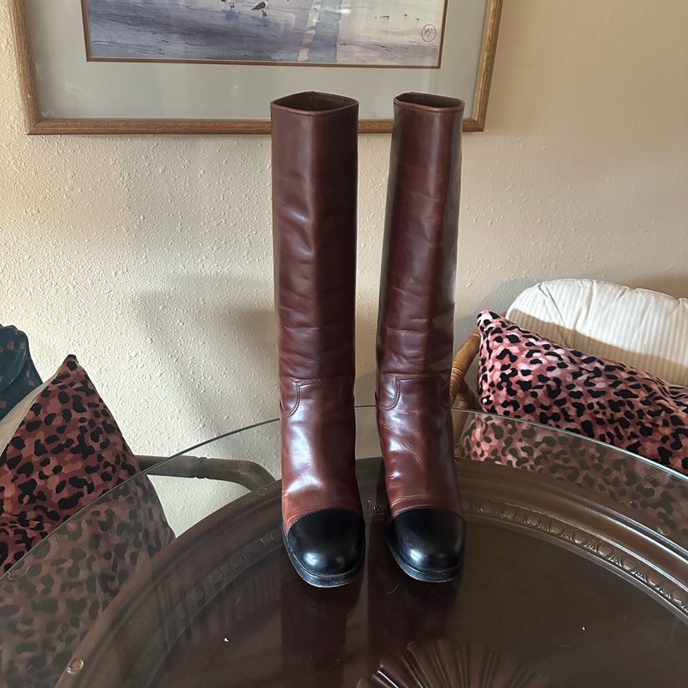 Chanel Signature Colorblock Leather Riding Boots